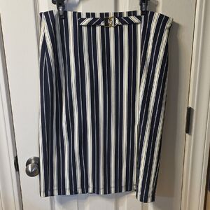 Cato Navy and Cream Striped Pencil Skirt